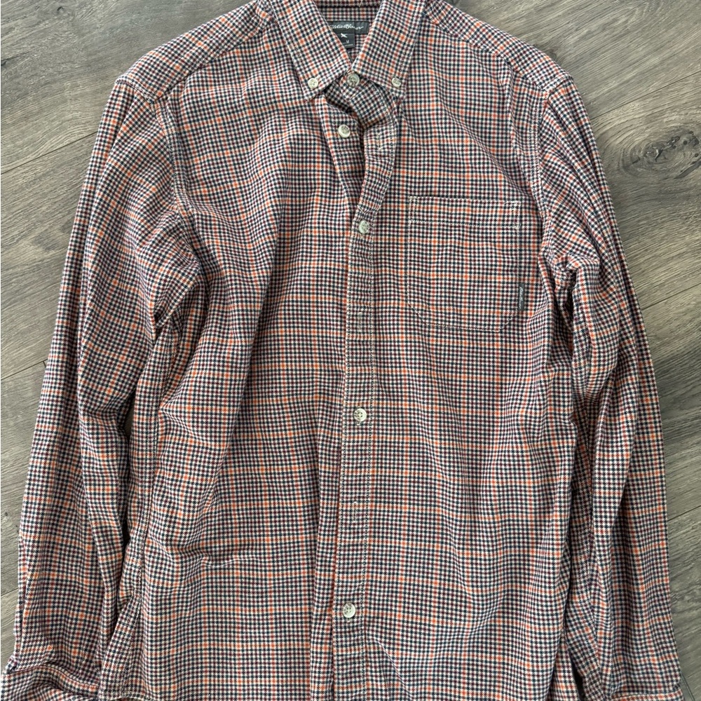 Eddie BauerMen's Checkered Flannel Shirt - Orange and Black